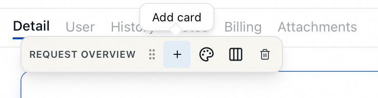 A selected panel's floating toolbar in the Form Designer, showing the Add card button plus style, layout, and remove controls