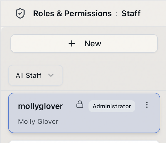 Staff list card showing the padlock icon on a locked account