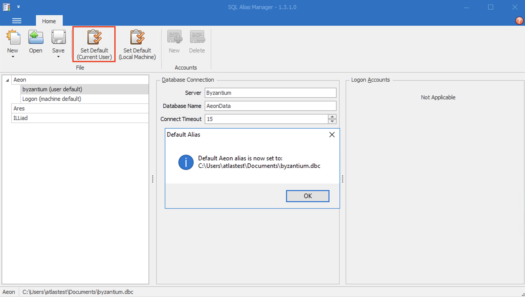 SQL Alias Manager Set Default