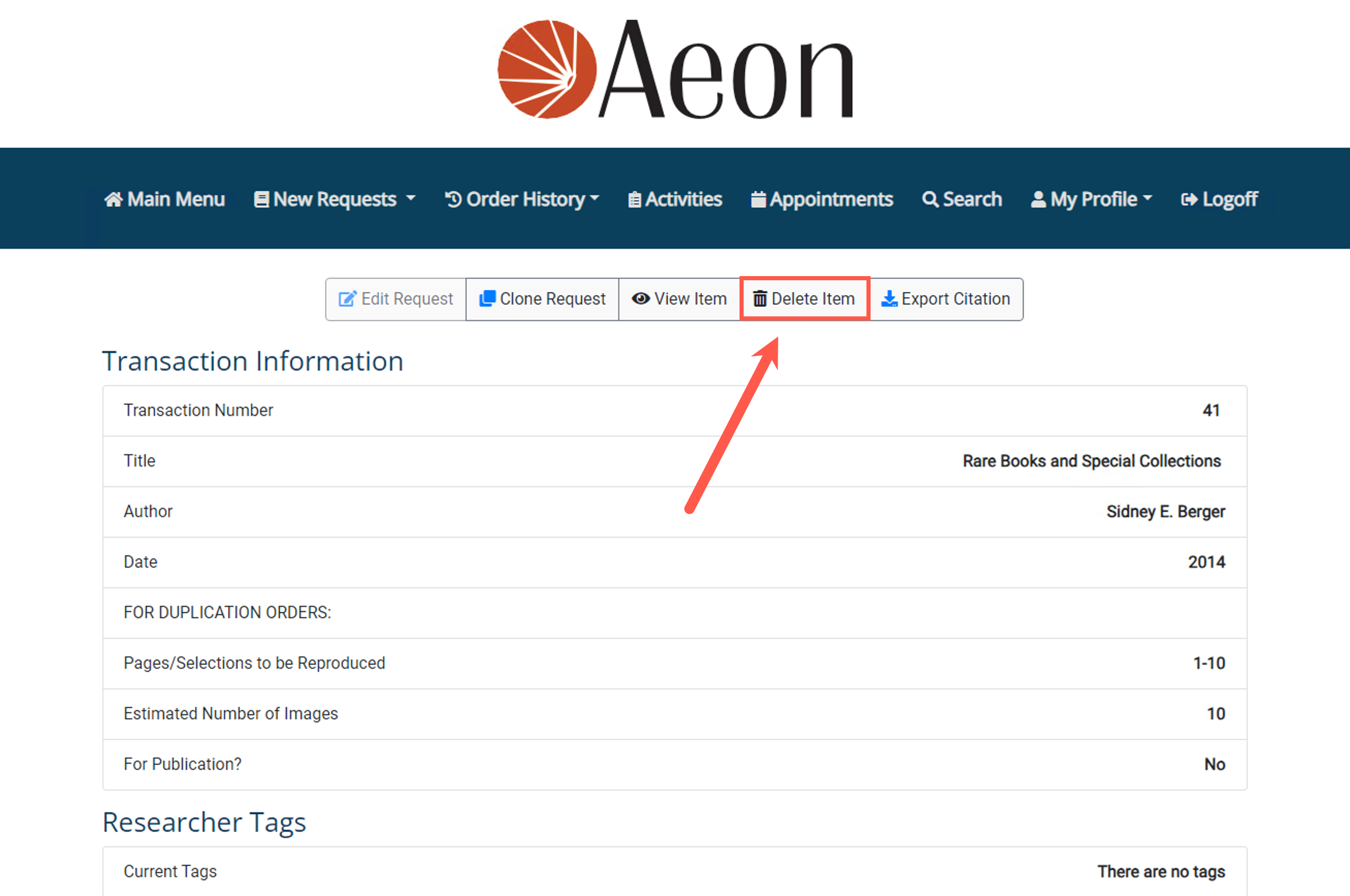 Deleting Delivered Photoduplication Requests - step 2