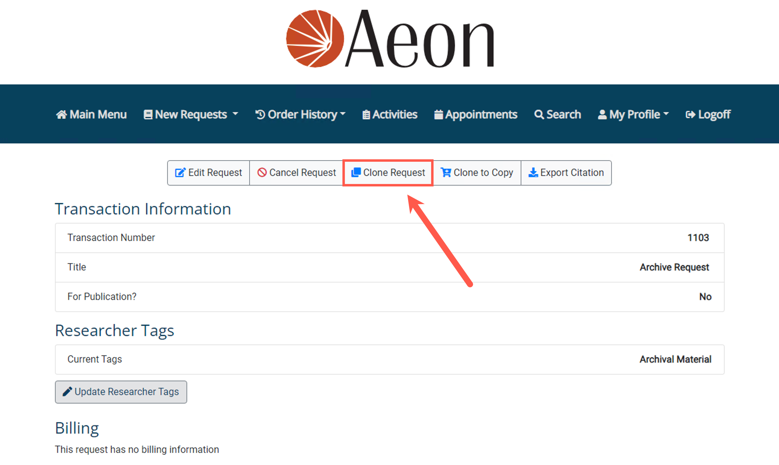 Reviewing and Cloning Outstanding Requests - step 1