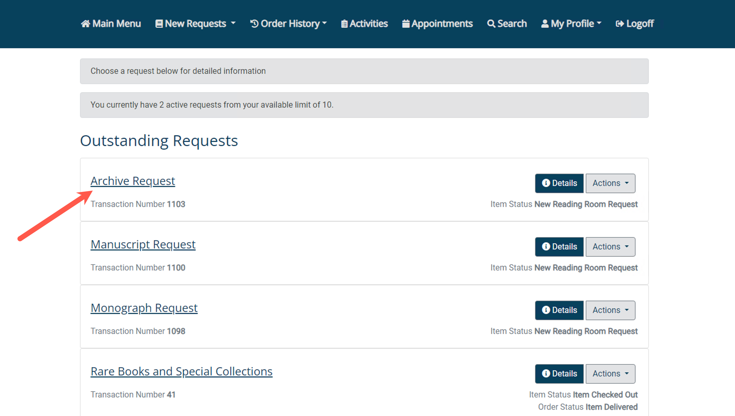 Reviewing and Editing Outstanding Requests - step 2