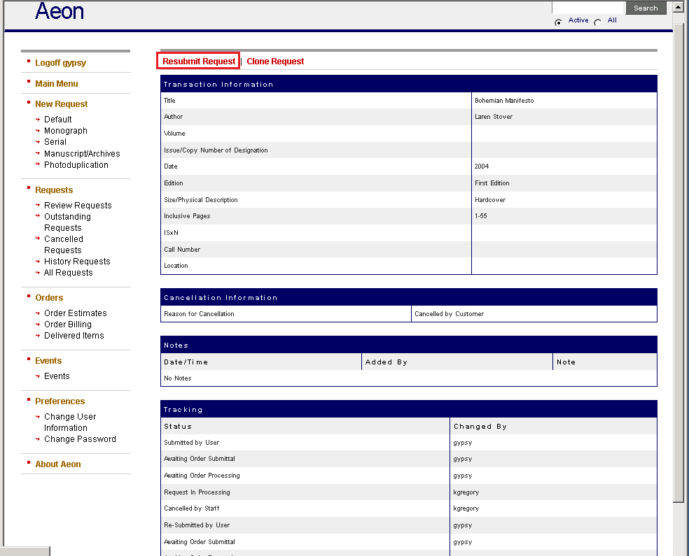 Reviewing and Resubmitting or Cloning Cancelled Requests - step 3