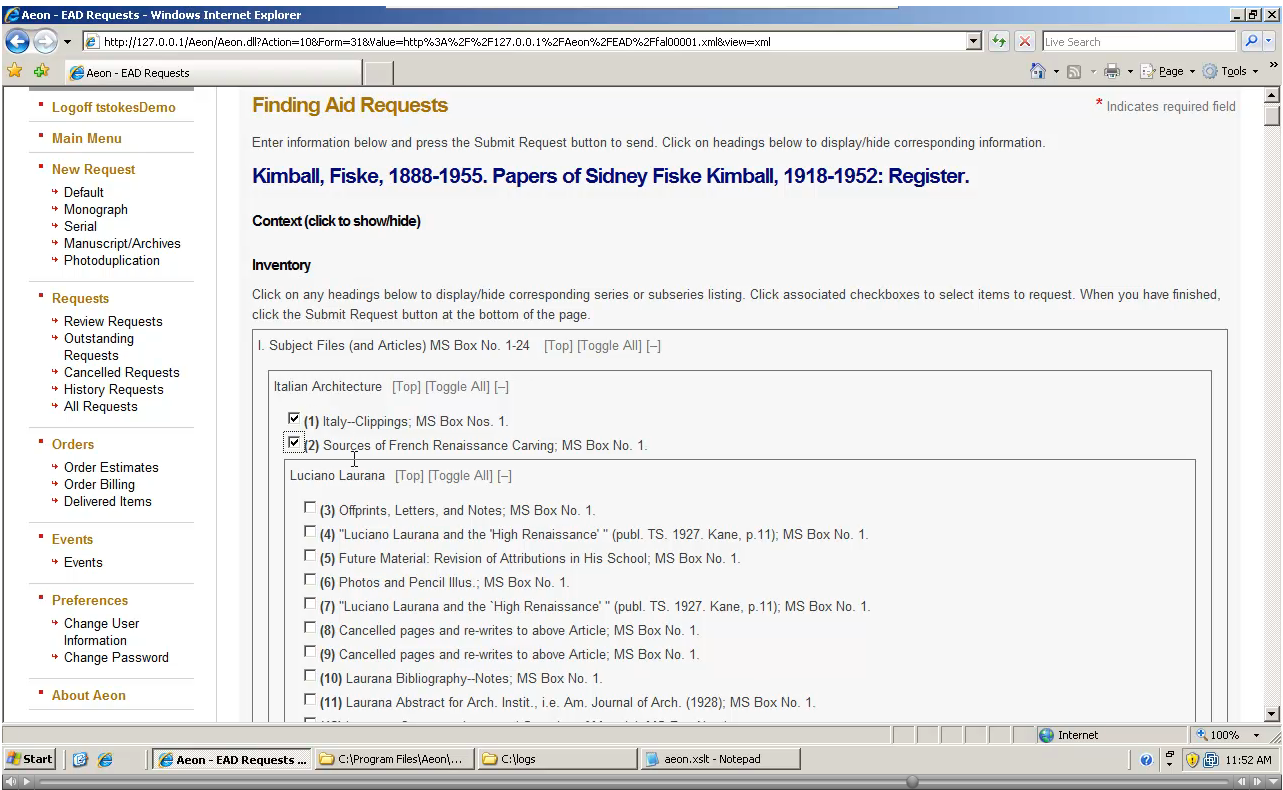 Submitting Requests via EAD Finding Aids - step 3