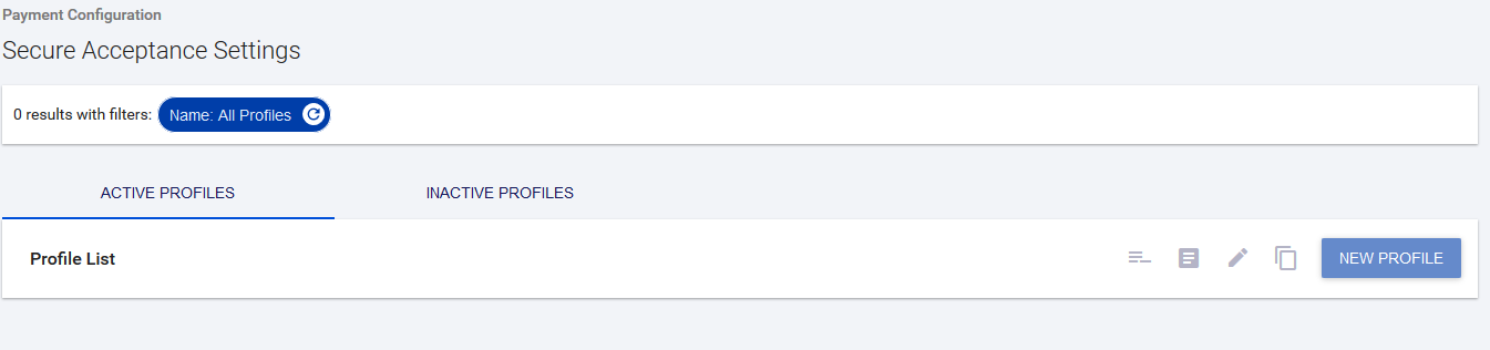 CyberSource New Profile button