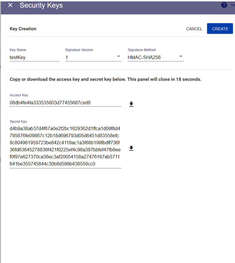 CyberSource Security Keys form showing Access and Secret keys