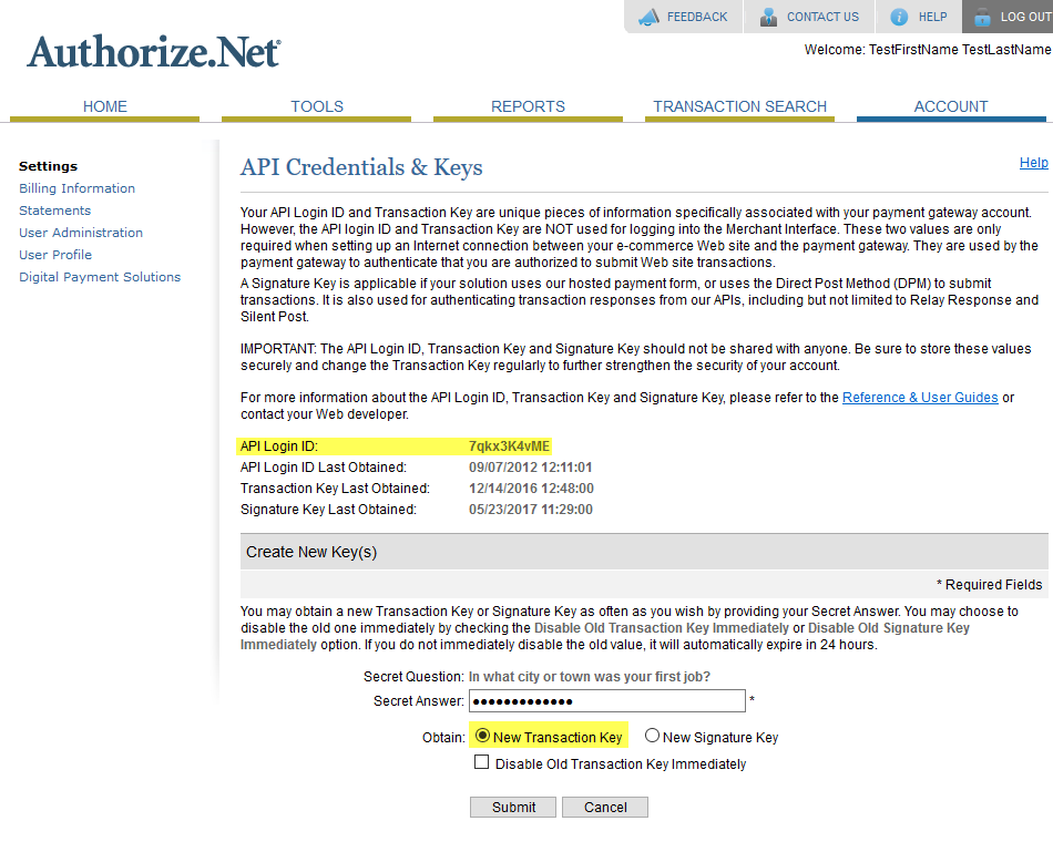 Authorize.Net Accept Hosted API Login ID