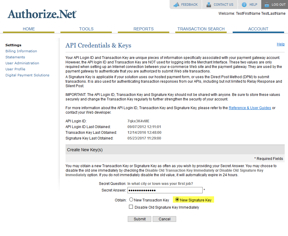 Authorize.Net Accept Hosted signature key generation