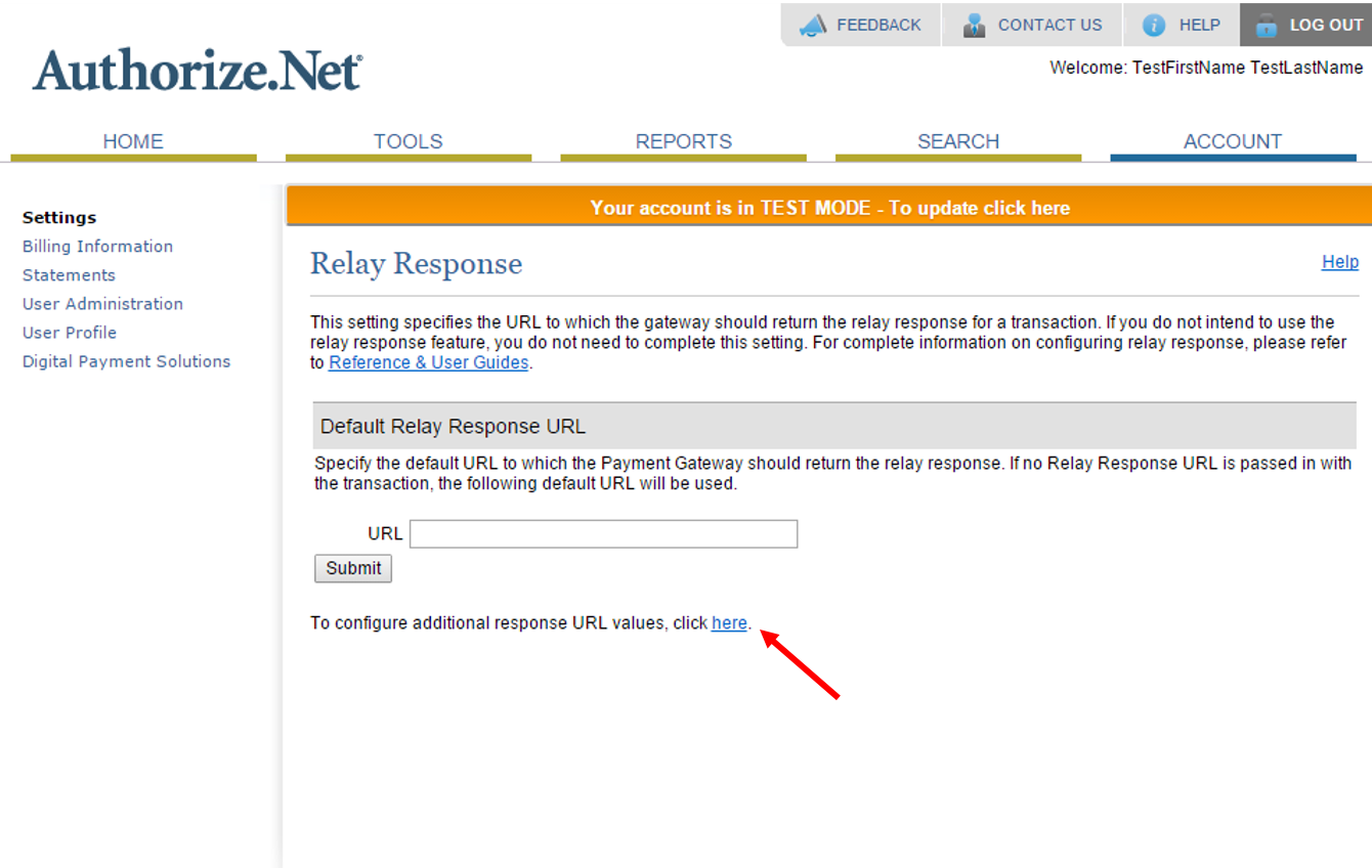 Authorize.Net configuration step 2