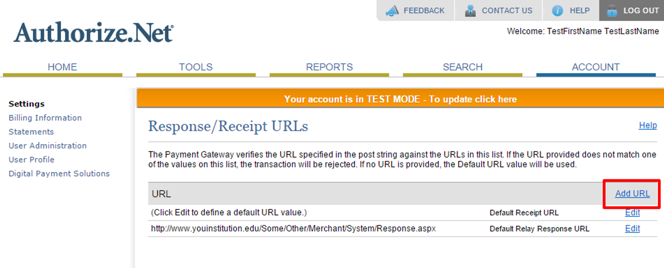 Authorize.Net configuration step 3