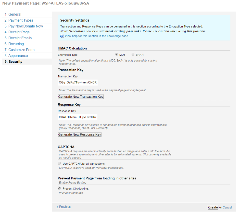 Payeezy Create button to finalize configuration