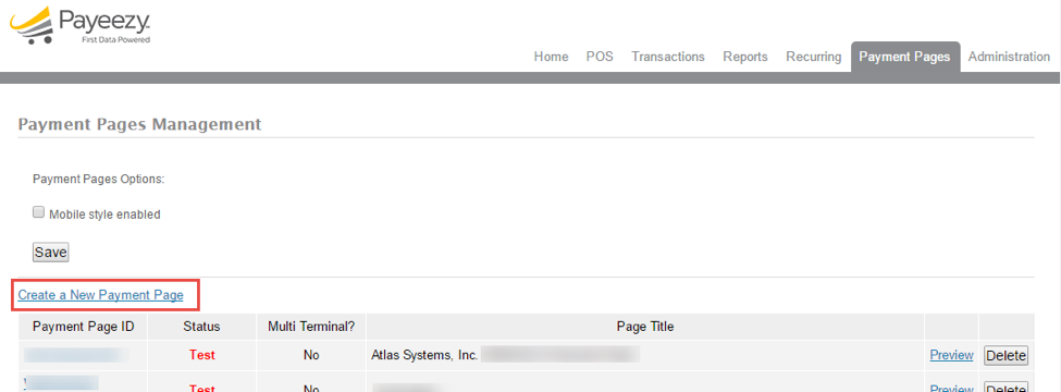 Payeezy Create New Payment Page