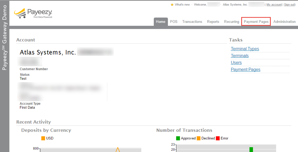 Payeezy Payment Pages navigation
