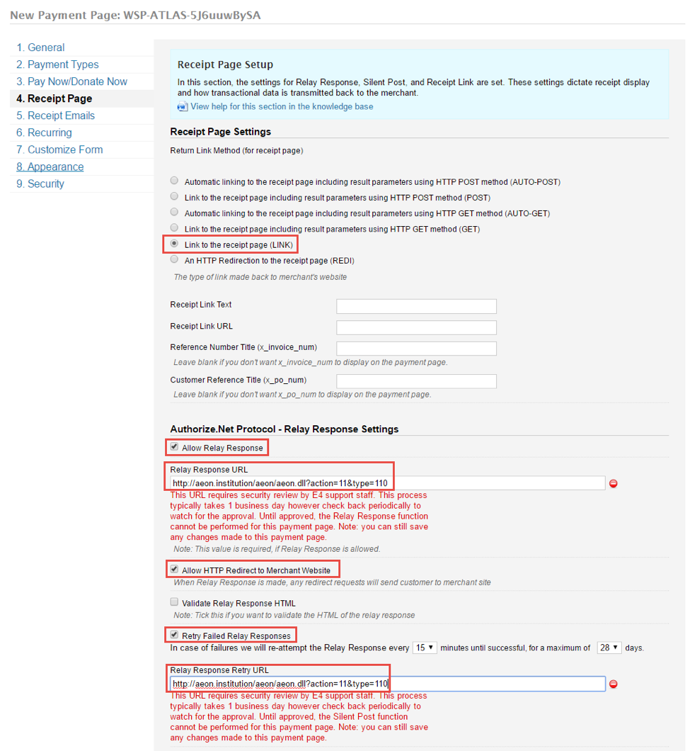 Payeezy relay response URL review status