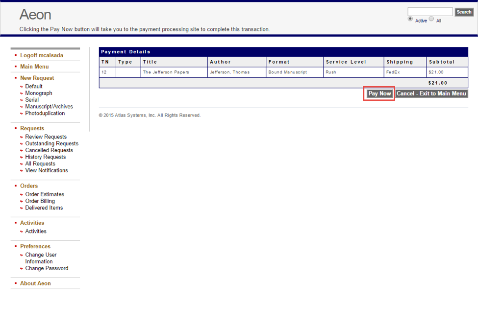 Payeezy payment confirmation screen