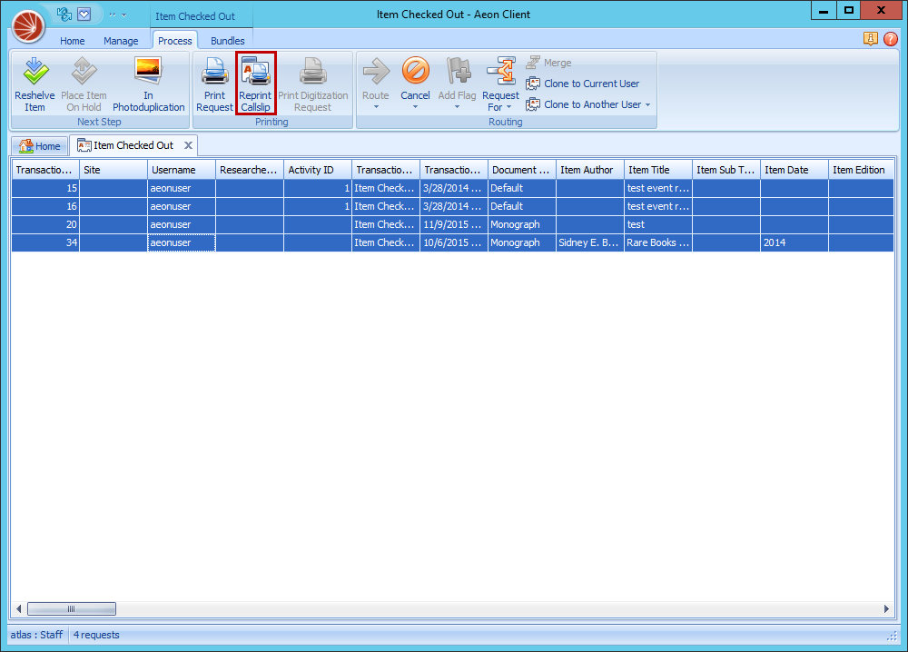 Printing Callslips and Request Slips - Batch reprint callslips from status grid