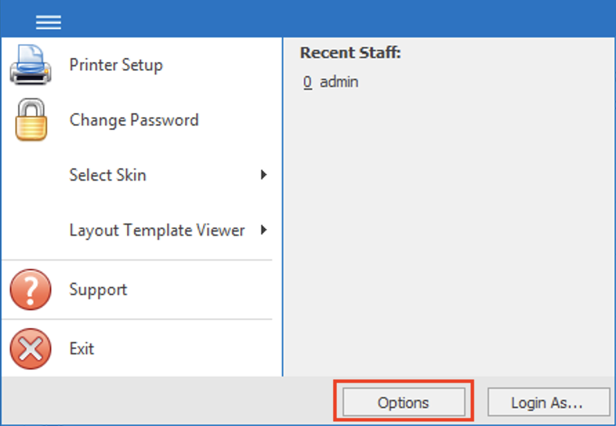 Troubleshooting Printing - Aeon Options button