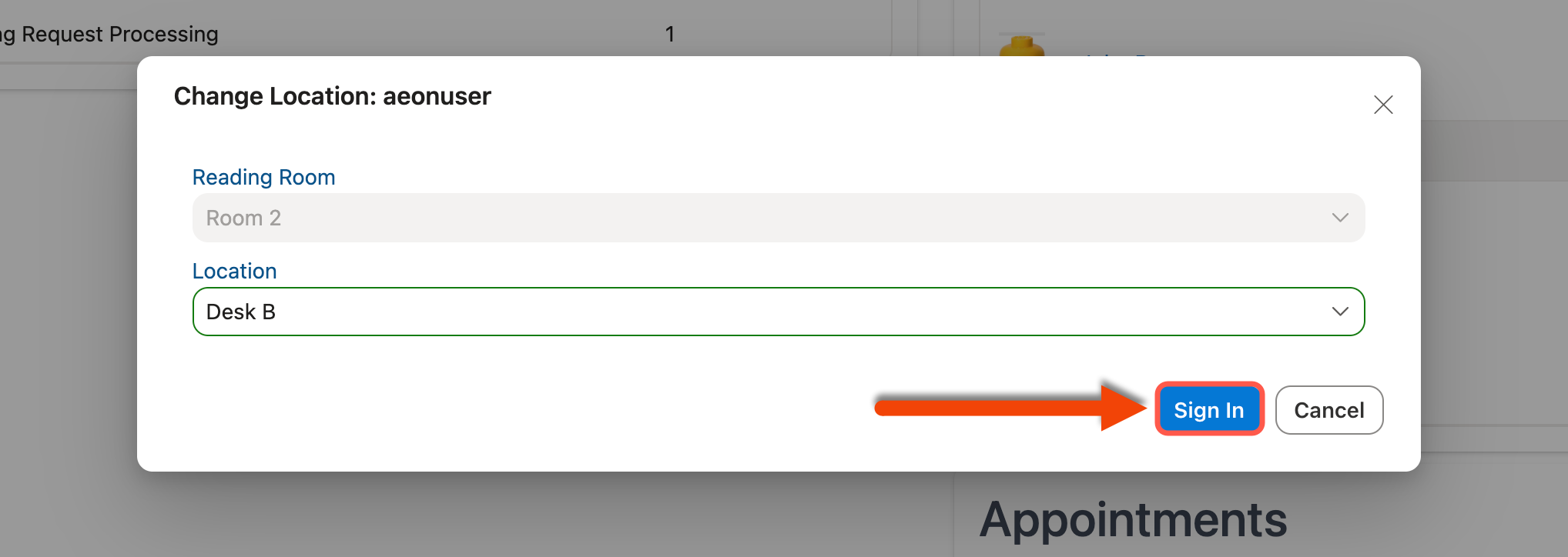 Sign In button in Change Location window