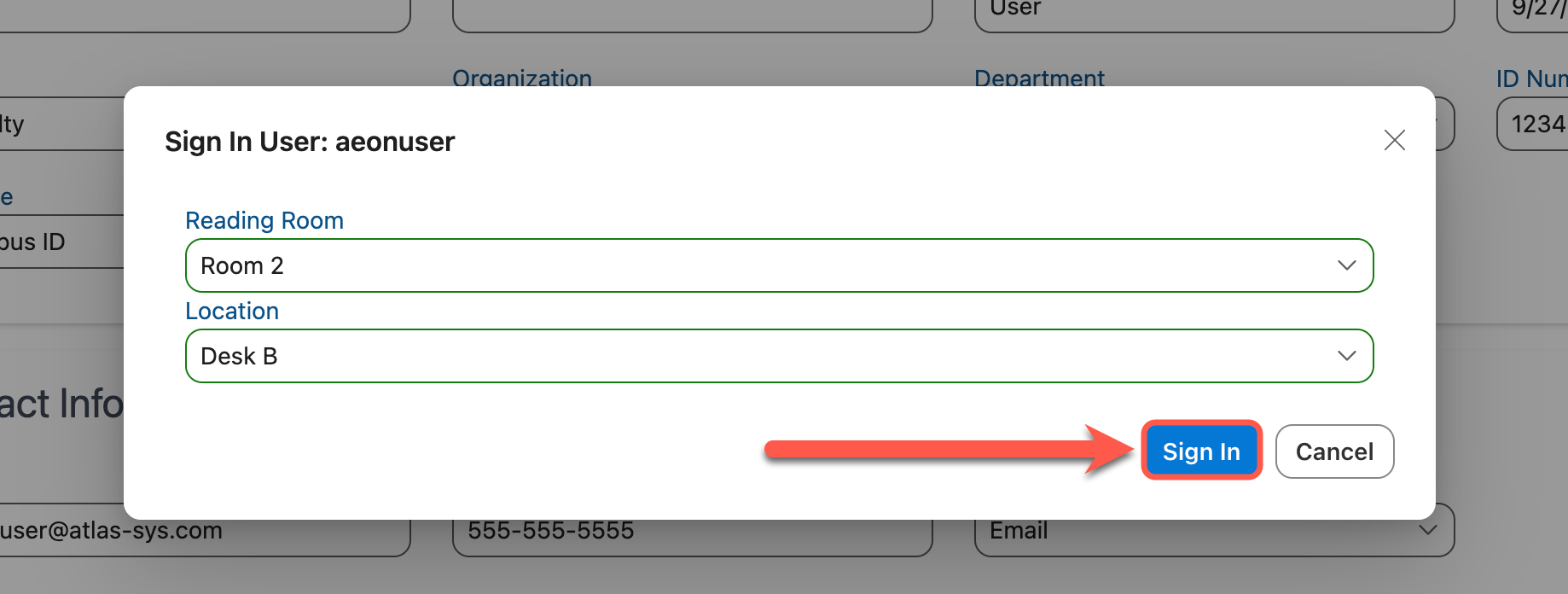 Sign In button on Sign In User window