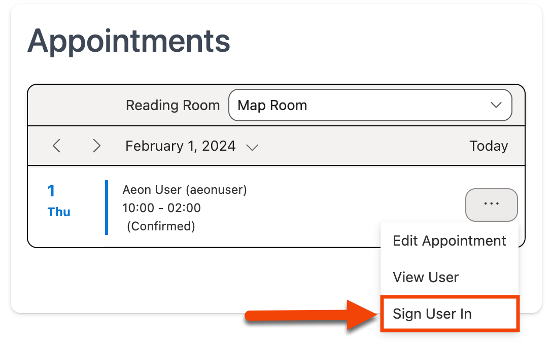 Sign User In option in Action menu