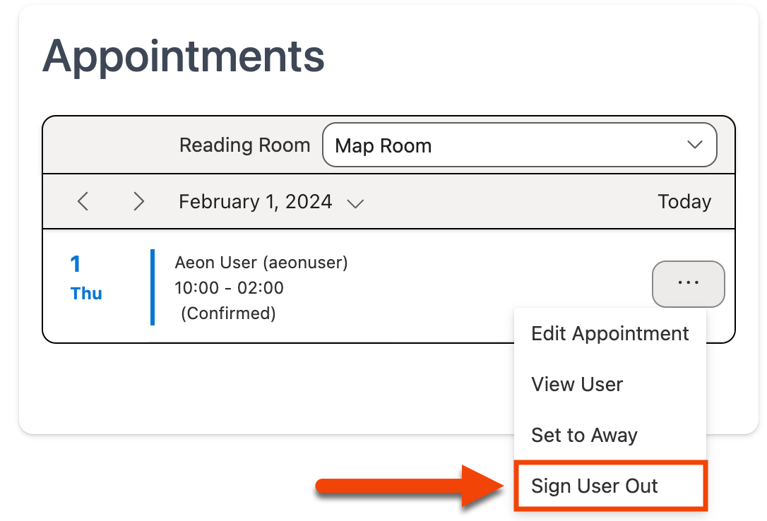 Sign User Out option in Action menu