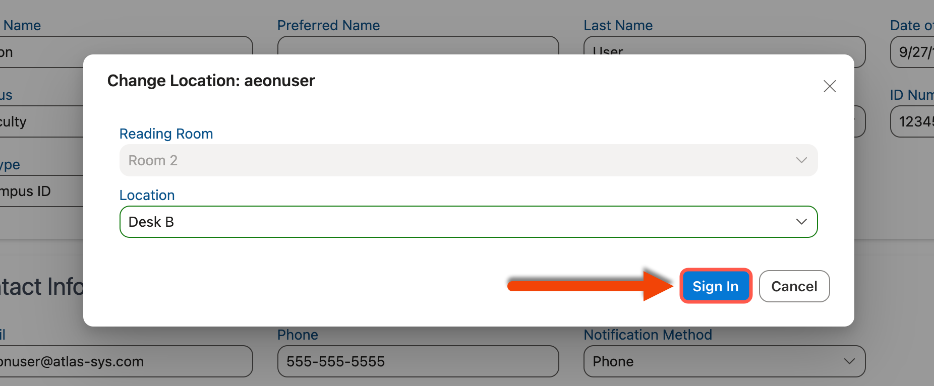 Sign in button on the Change Location window