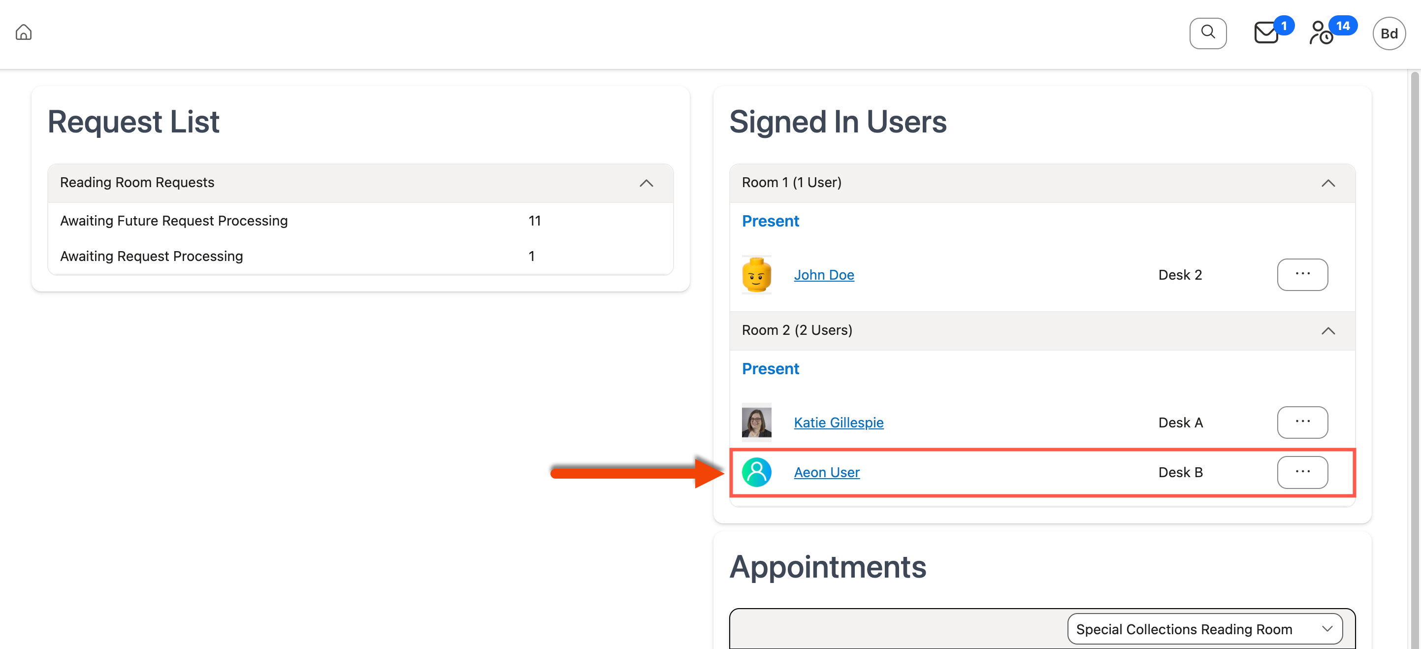 User displayed in Signed in Users section of Home page with location