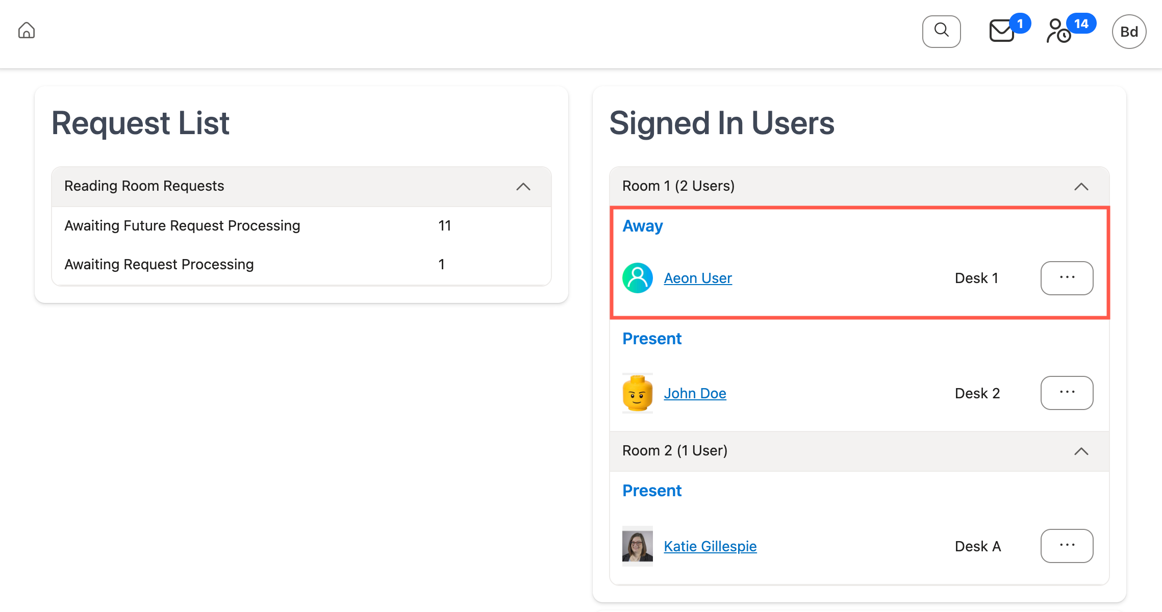 User set to Away in Signed In Users section