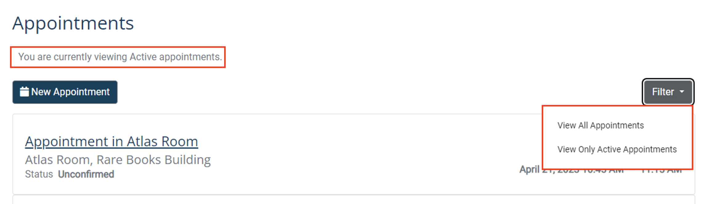 ViewAppointments Filter