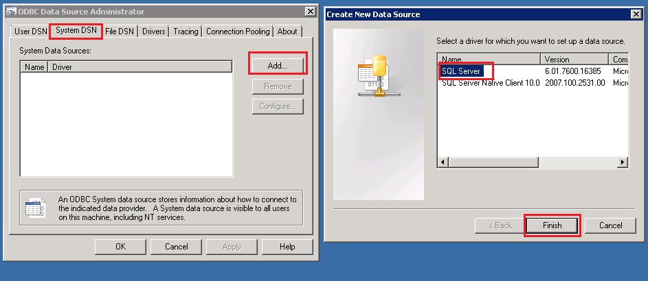 ODBC Data Source Setup - Create New Data Source Window