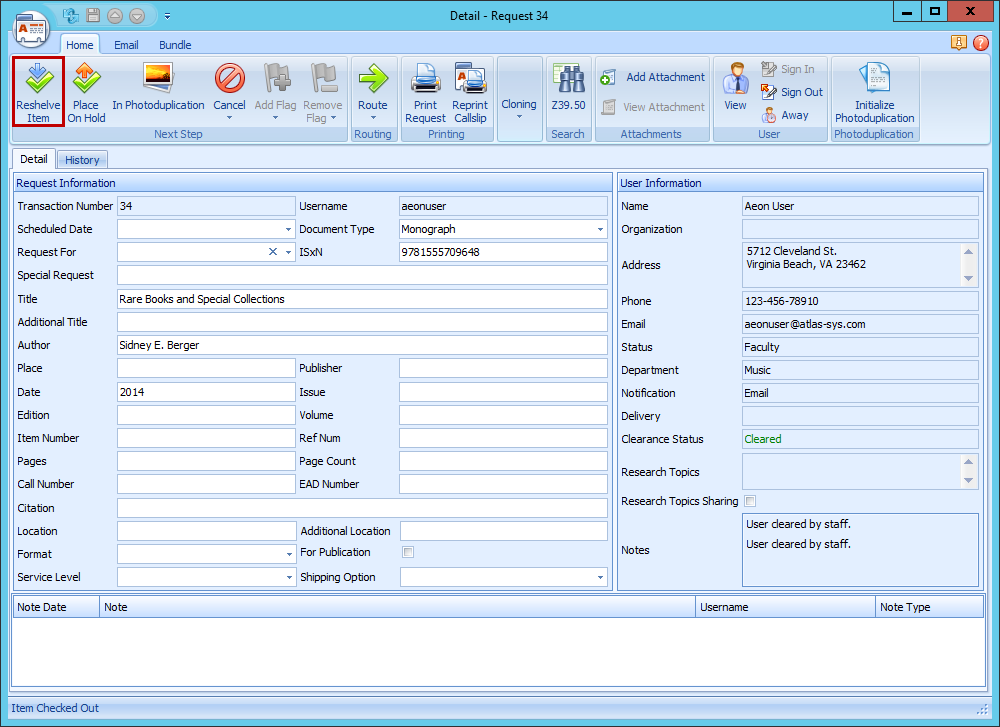 Checking In and Reshelving Items - Item Checked In