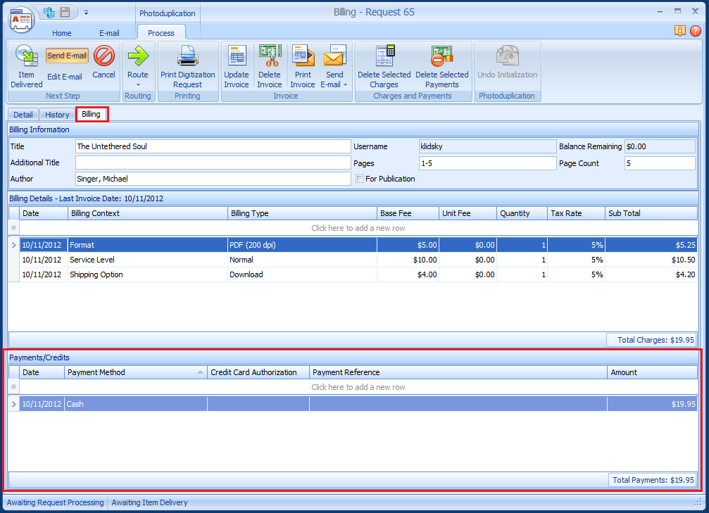 Processing Payments for Photoduplication Orders - Payment Processing