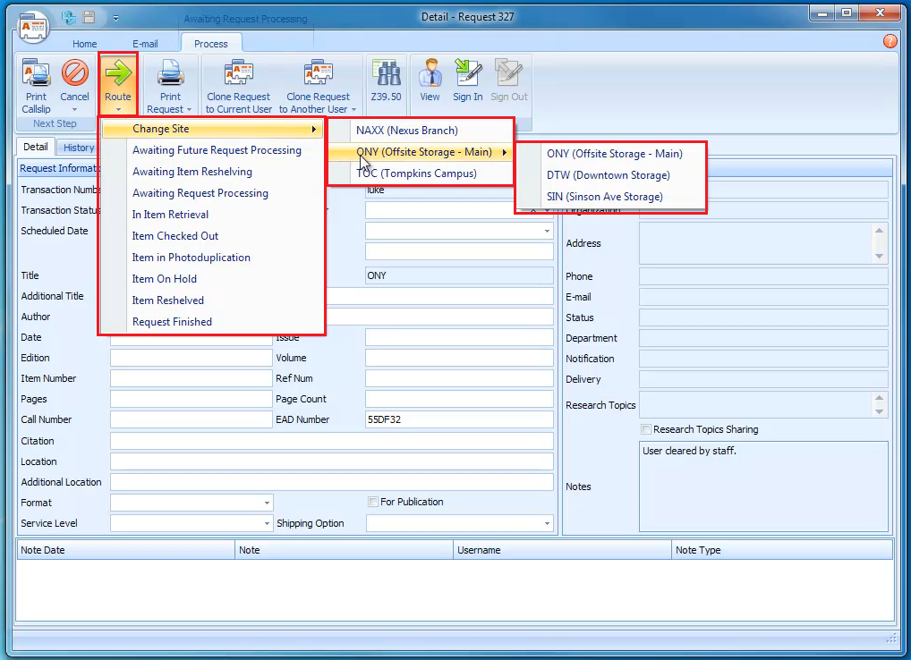 Manually Routing Requests - Route Confirmation