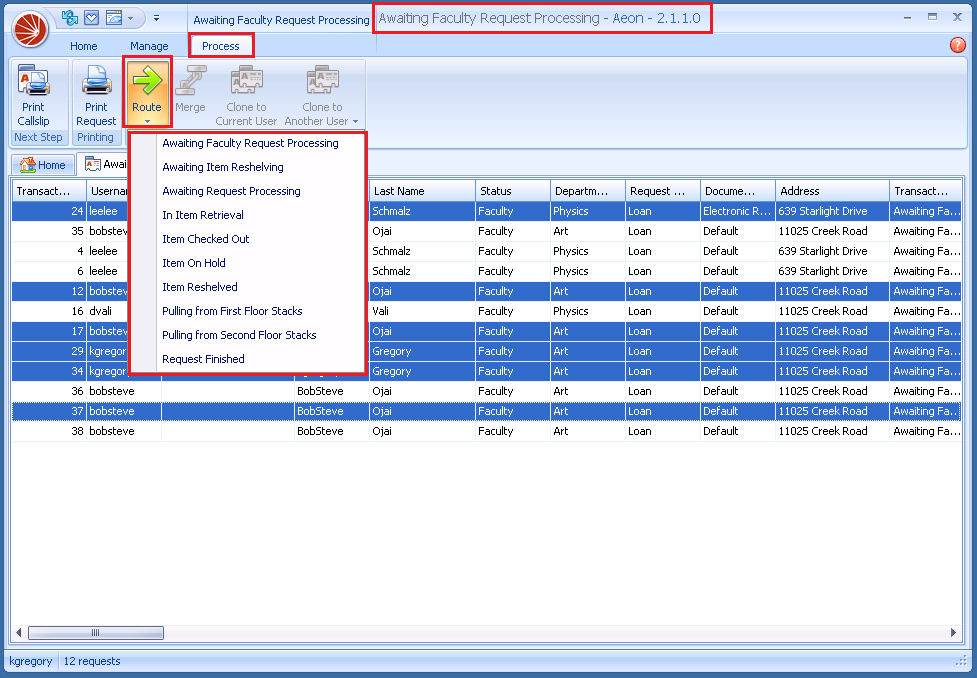 Manually Routing Requests - Route Menu