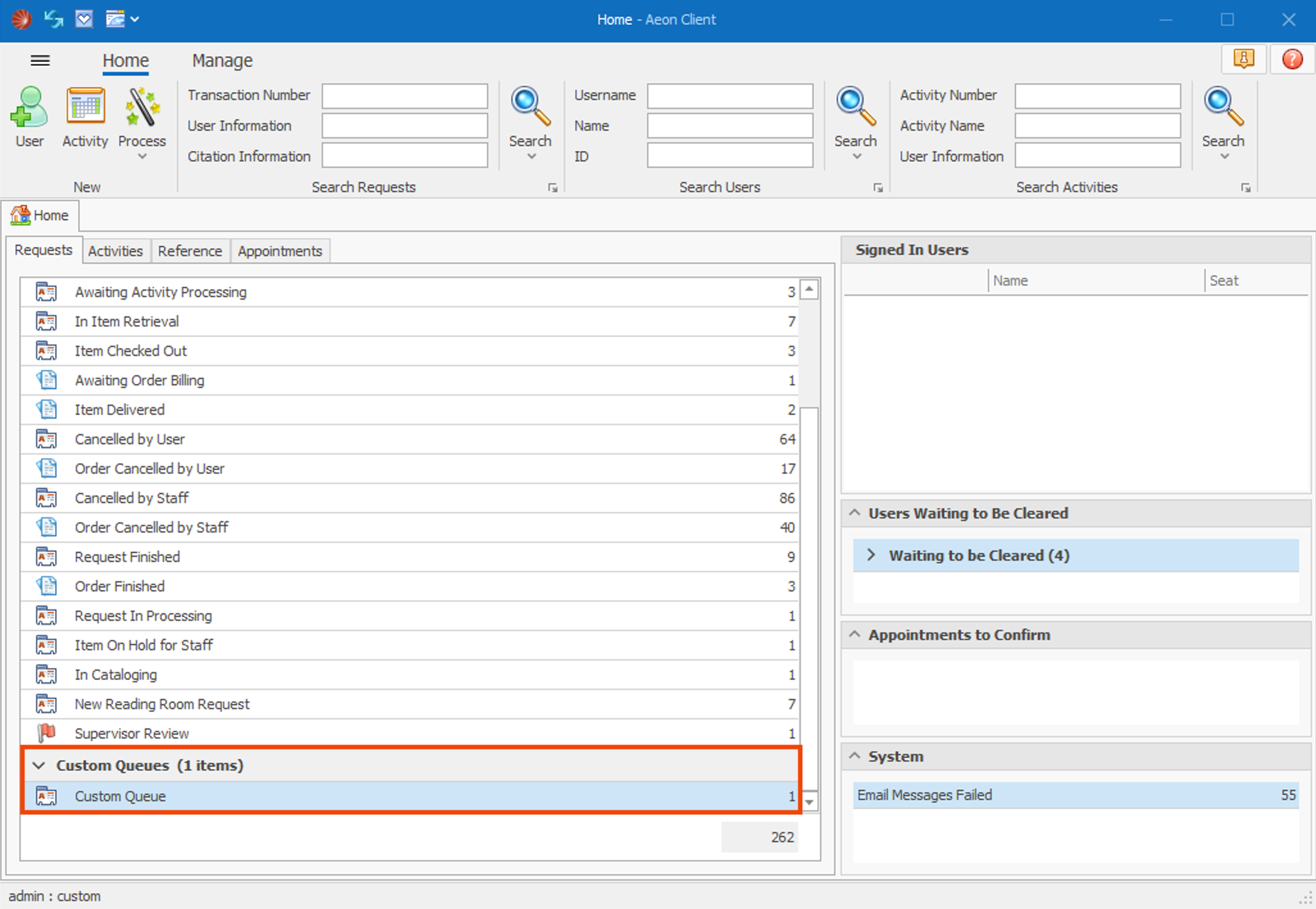 Working With Custom Status Queues - Custom Queues Category Displayed