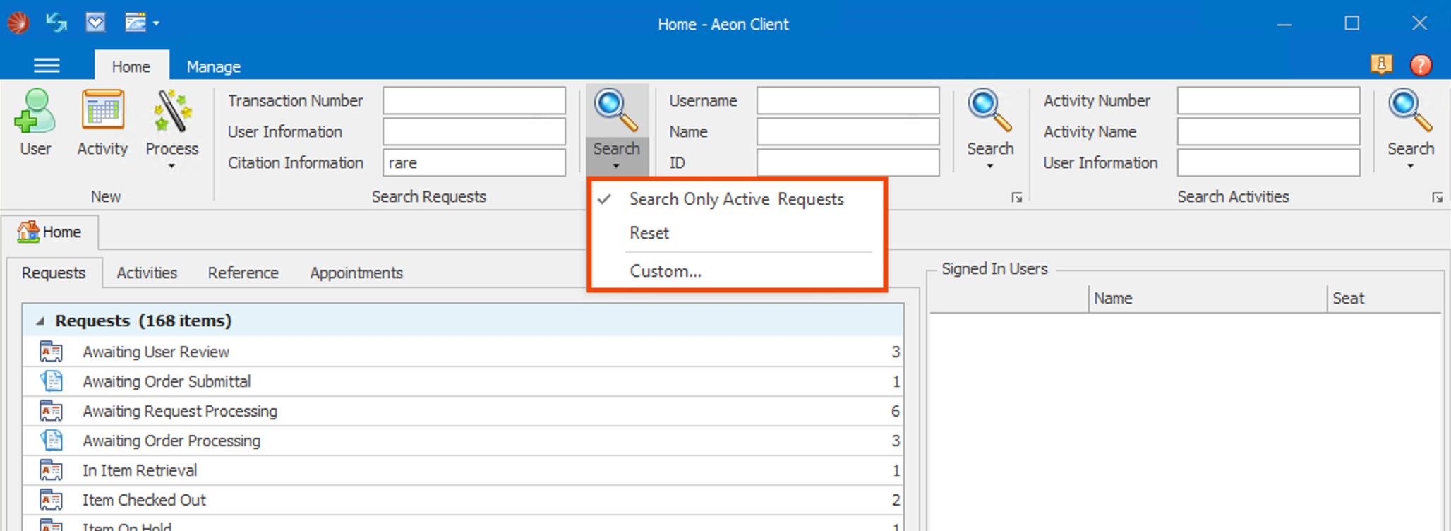 Basic Searching - Active Requests