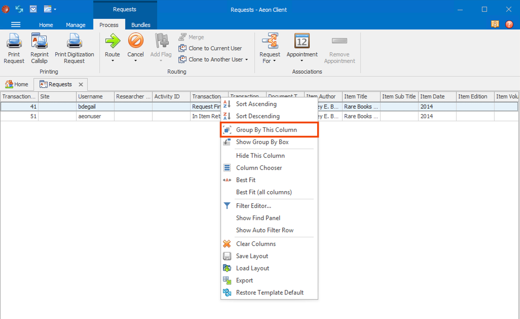 Basic Searching - Group By This Column Option