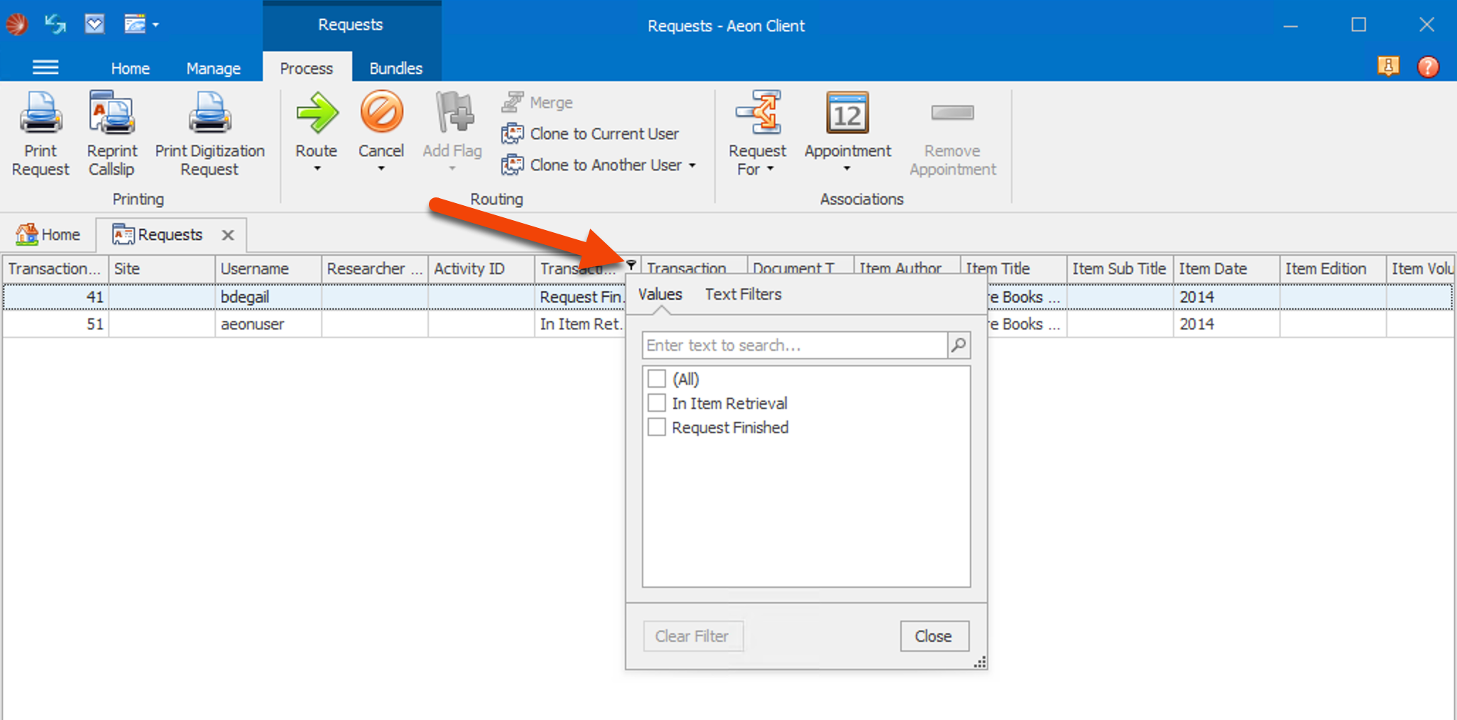 Basic Searching - Key Icon Clicked for Column