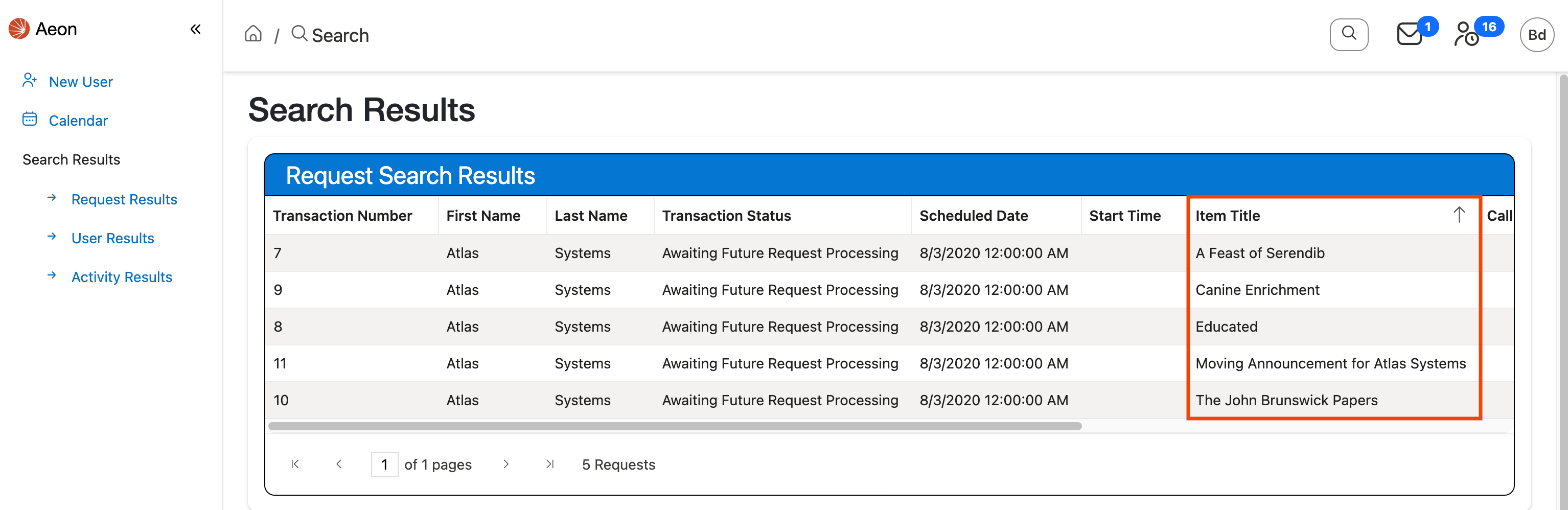 Basic Searching - Request Search Results Sorted by Item Title