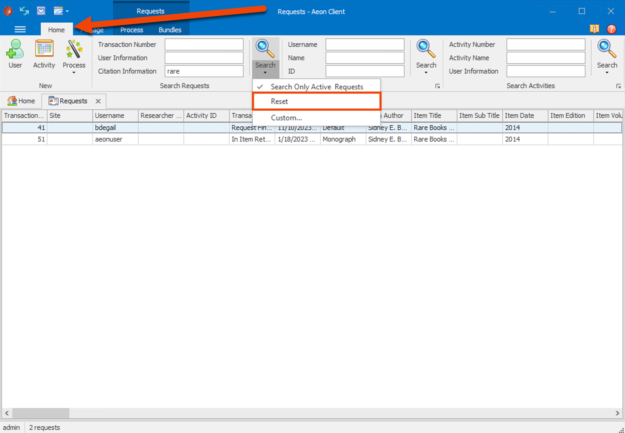 Basic Searching - Reset Search Option