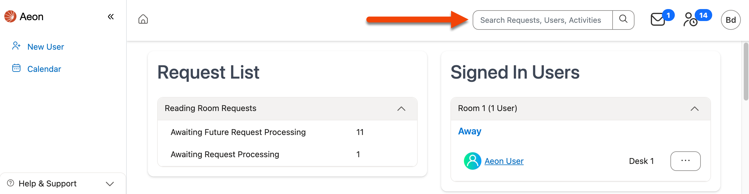 Basic Searching - Search Bar Expanded in Aeon Web Client