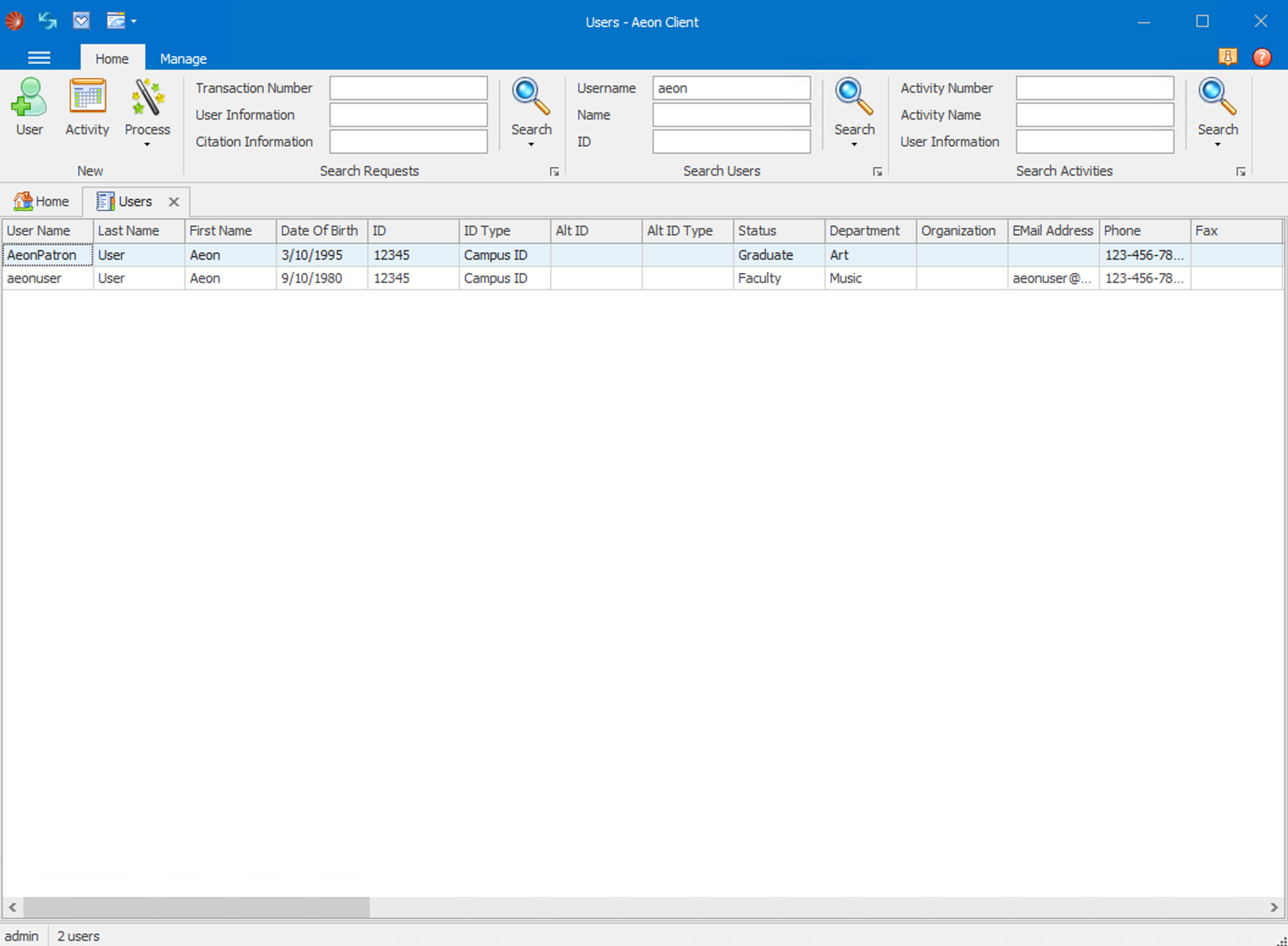 Basic Searching - User Search Results