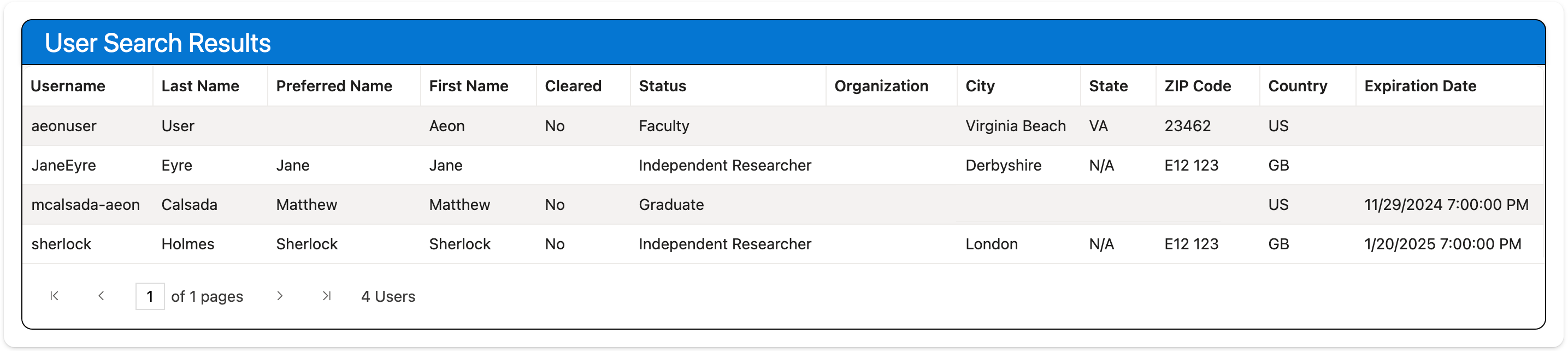 Basic Searching - User Search Results 2