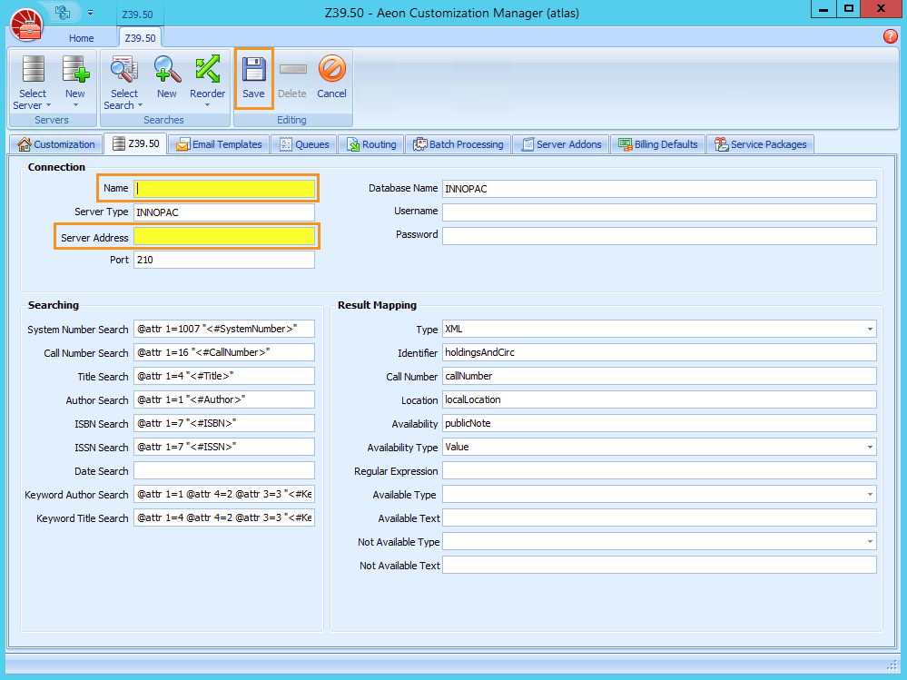 Configuring Z39.50 Servers and Searches - Z39.50 Search Configuration