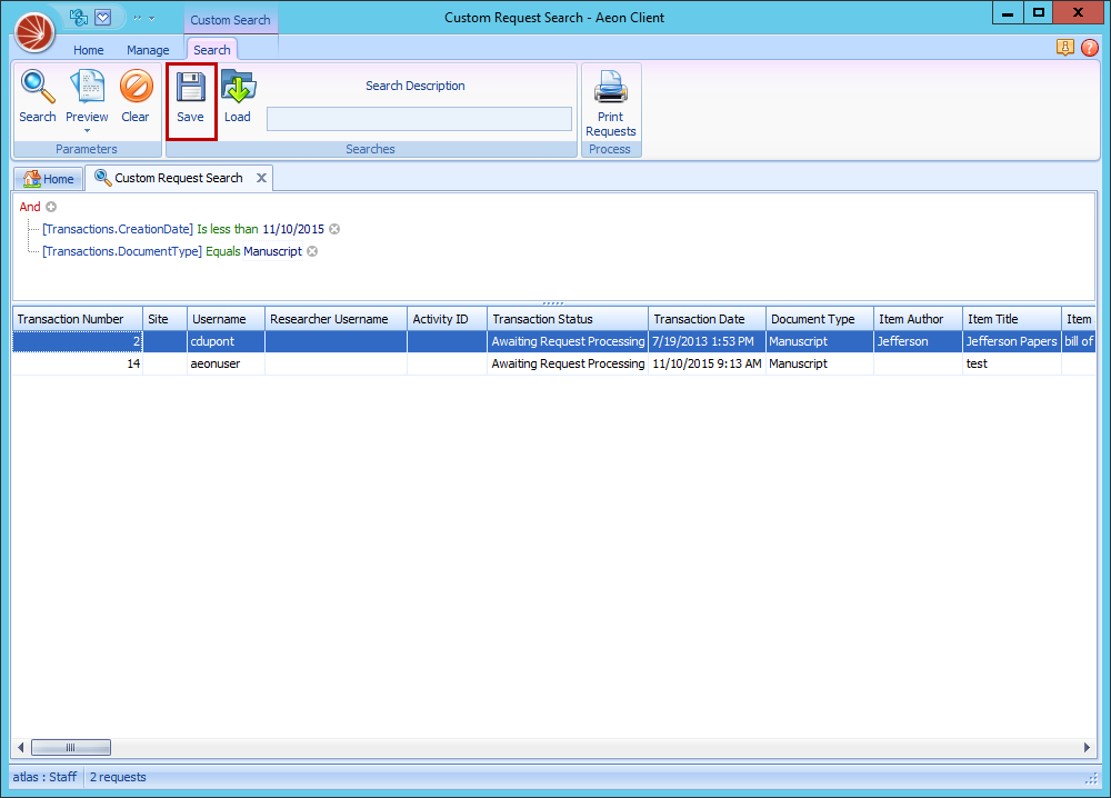 Saving Custom Search Queries - Save Search Query Dialog
