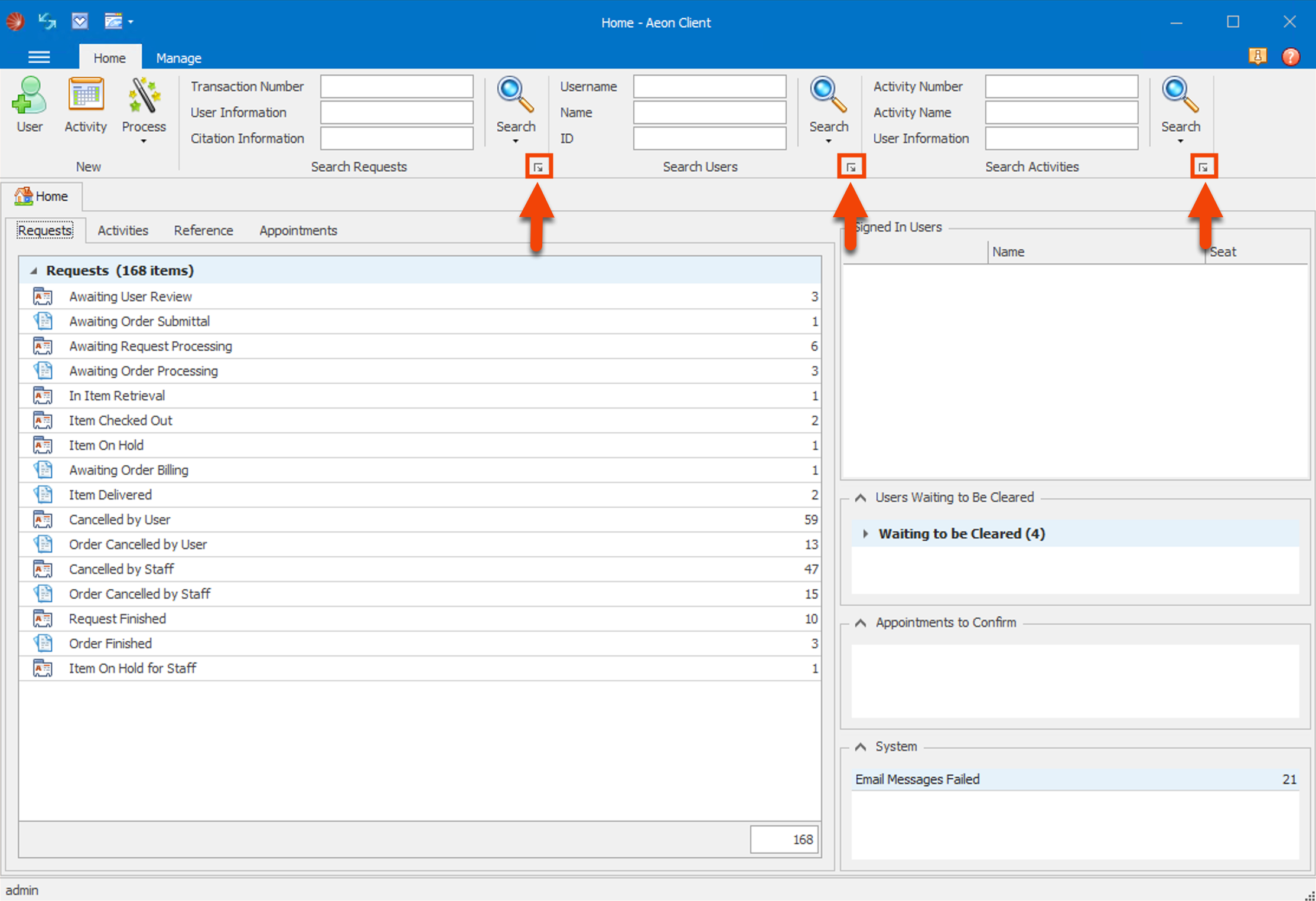 Searching - Custom Search Buttons Highlighted in Aeon Desktop Client