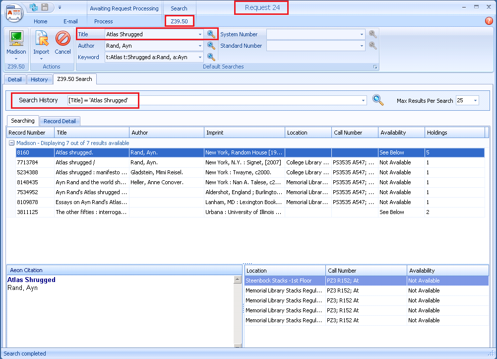 Searching Z39.50 Sources - Z39.50 Search Dialog