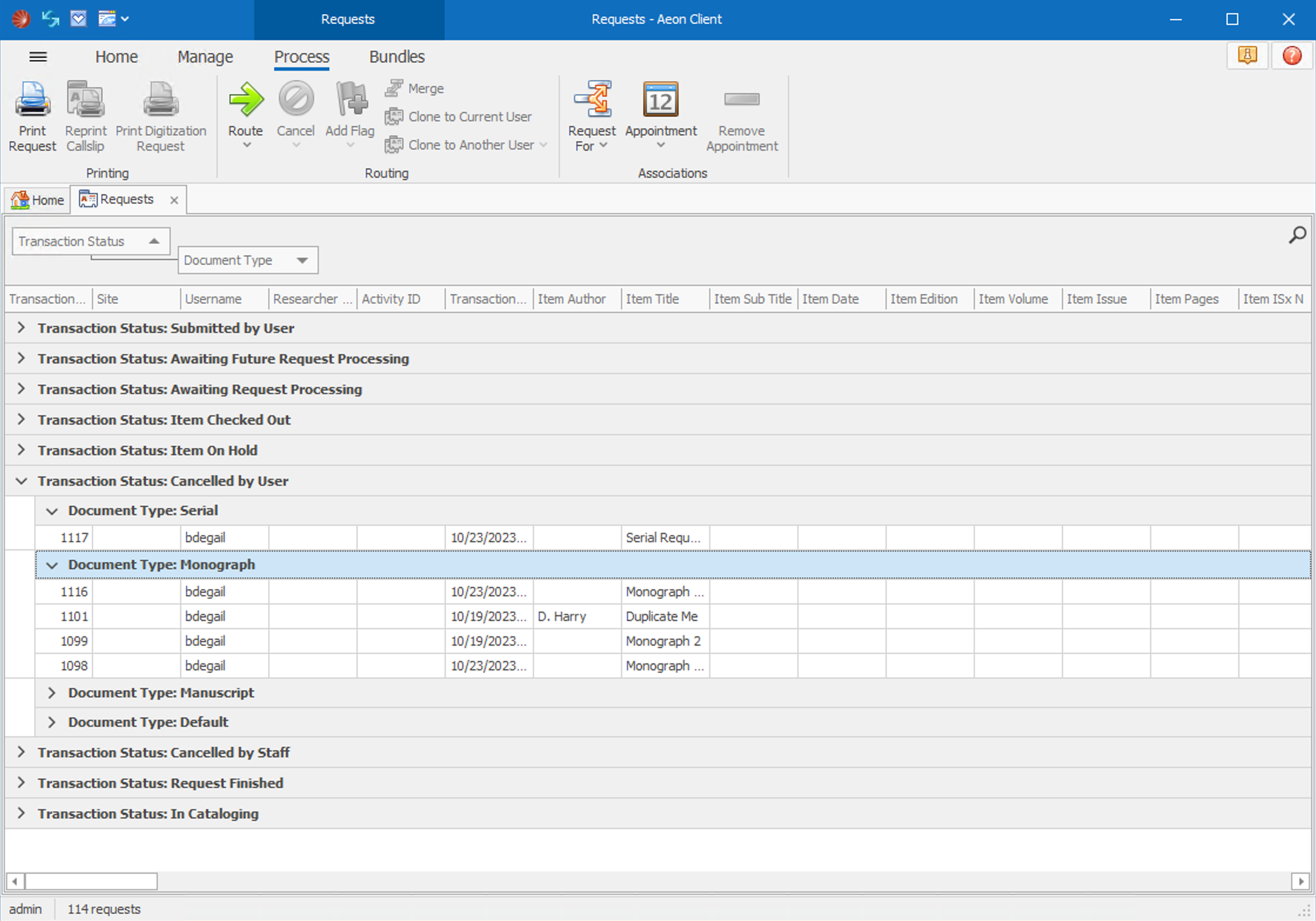 Grouping Transactions in the Grid Layout