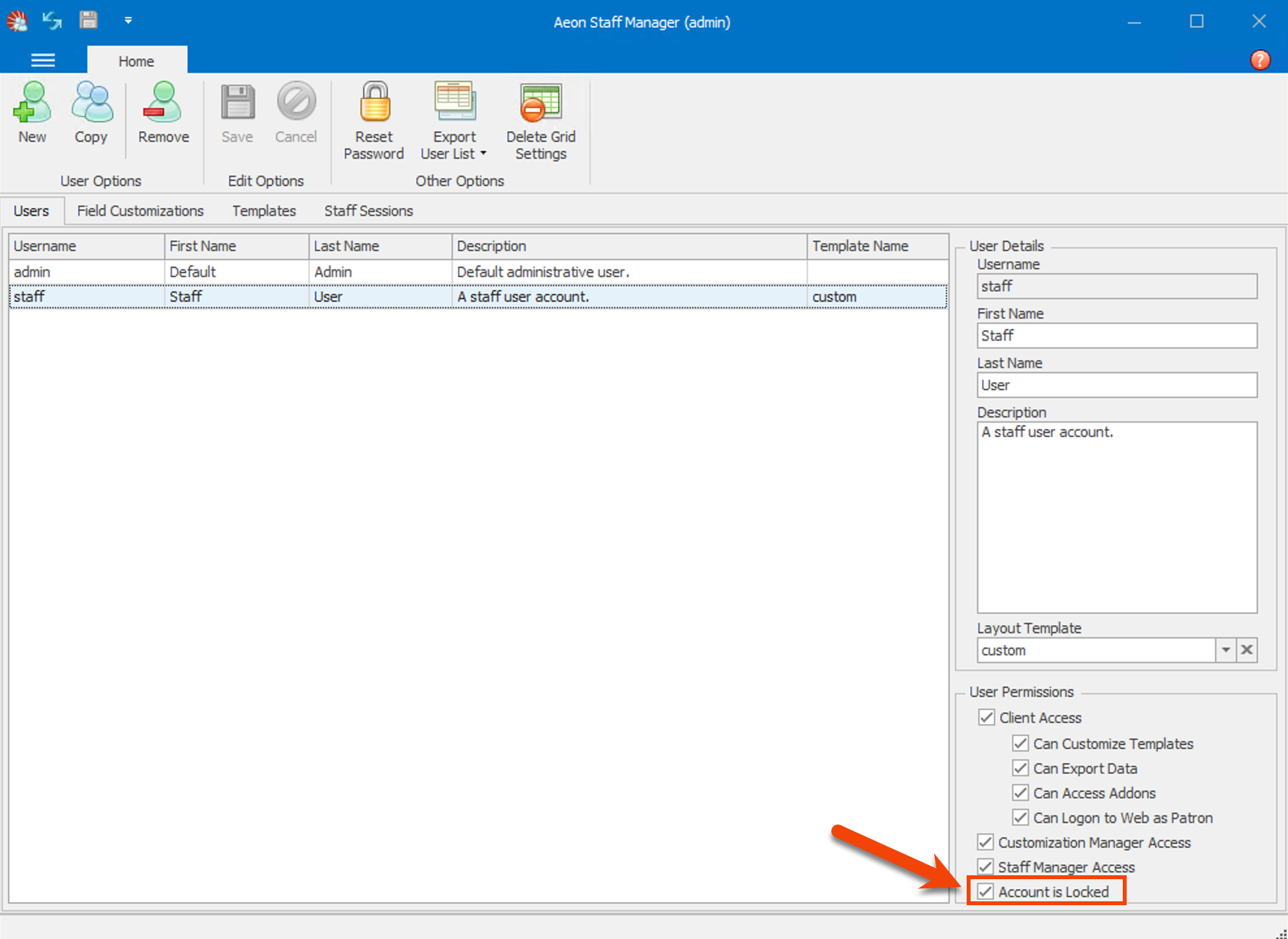 Account Locked Checkbox