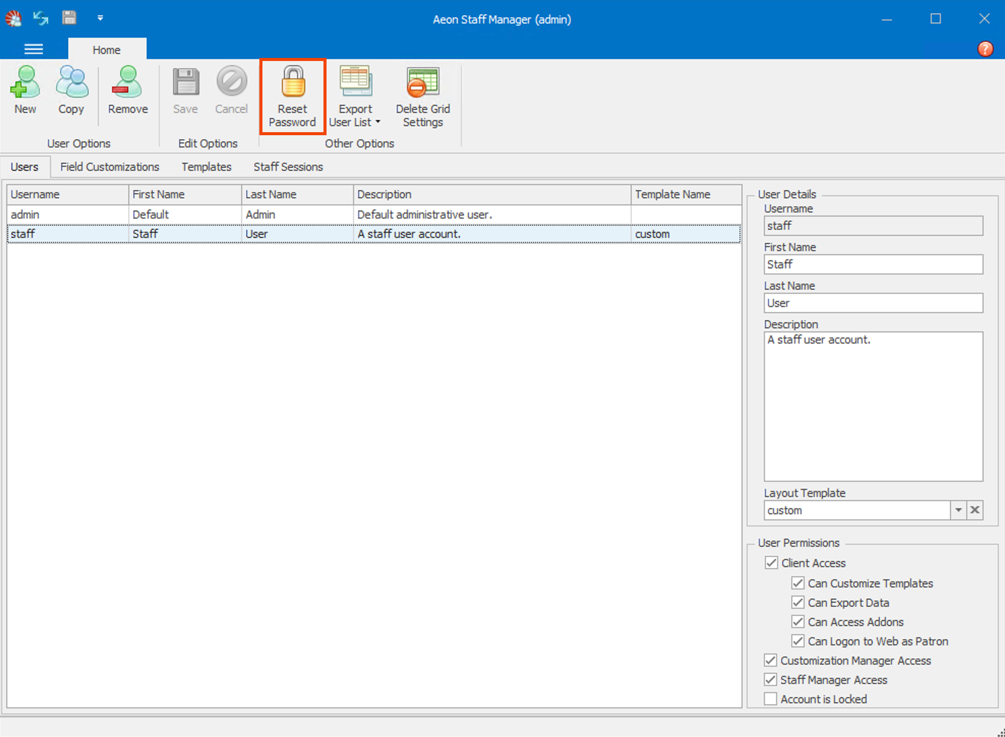 Reset Password Dialog